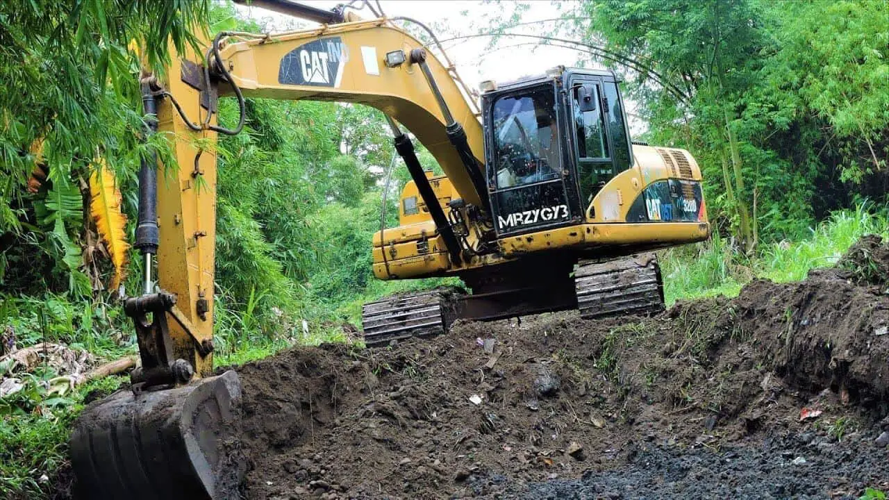 Excavator digging up Japanese Knotweed
