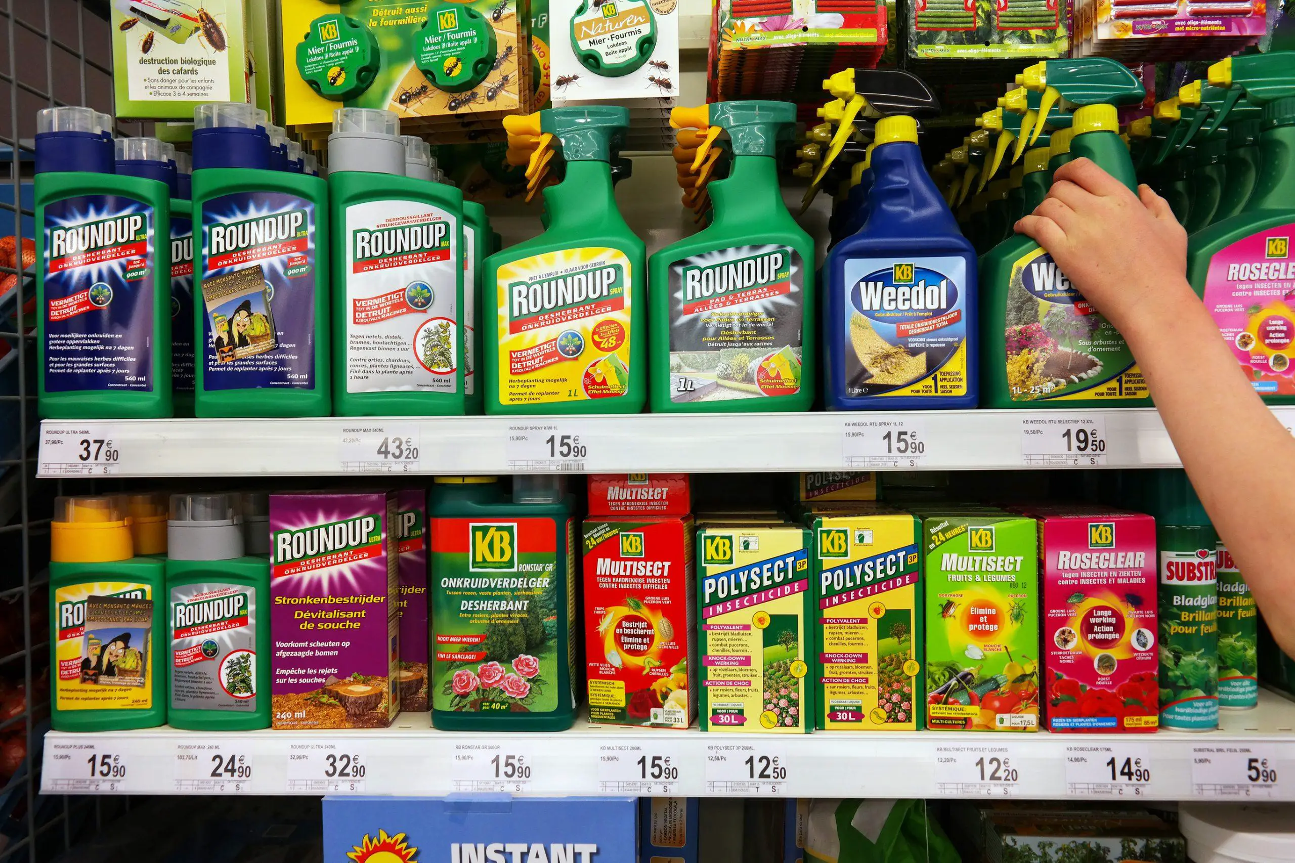 Shelves with a variety of weed killers for sale