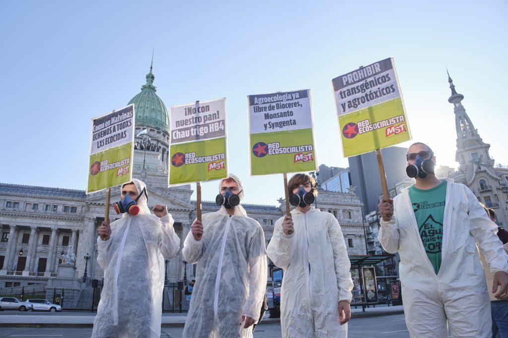 Activists protesting against agricultural production based on GMO and pesticides